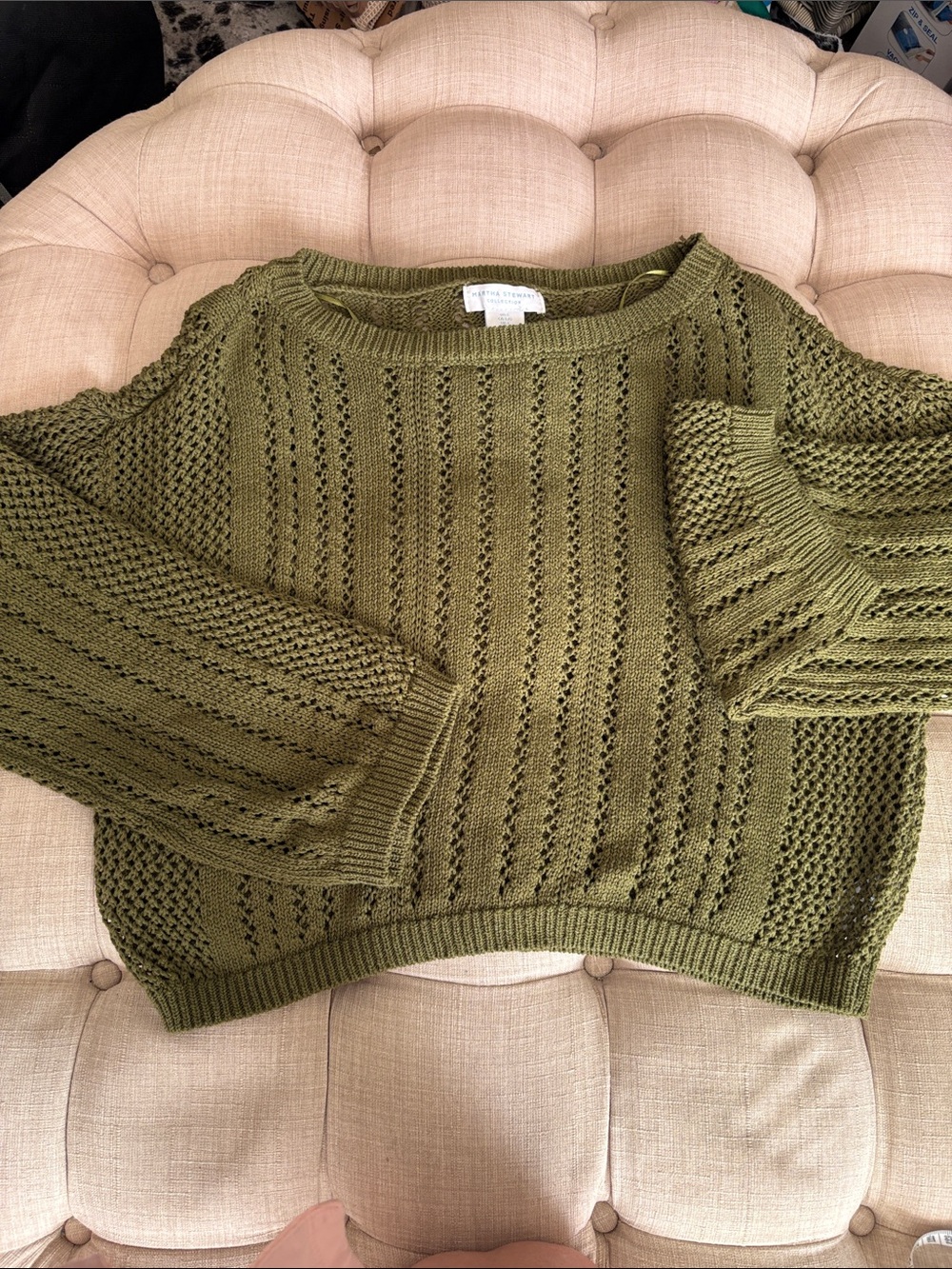 Martha Stewart Olive Open-Knit Scoop Neck Sweater